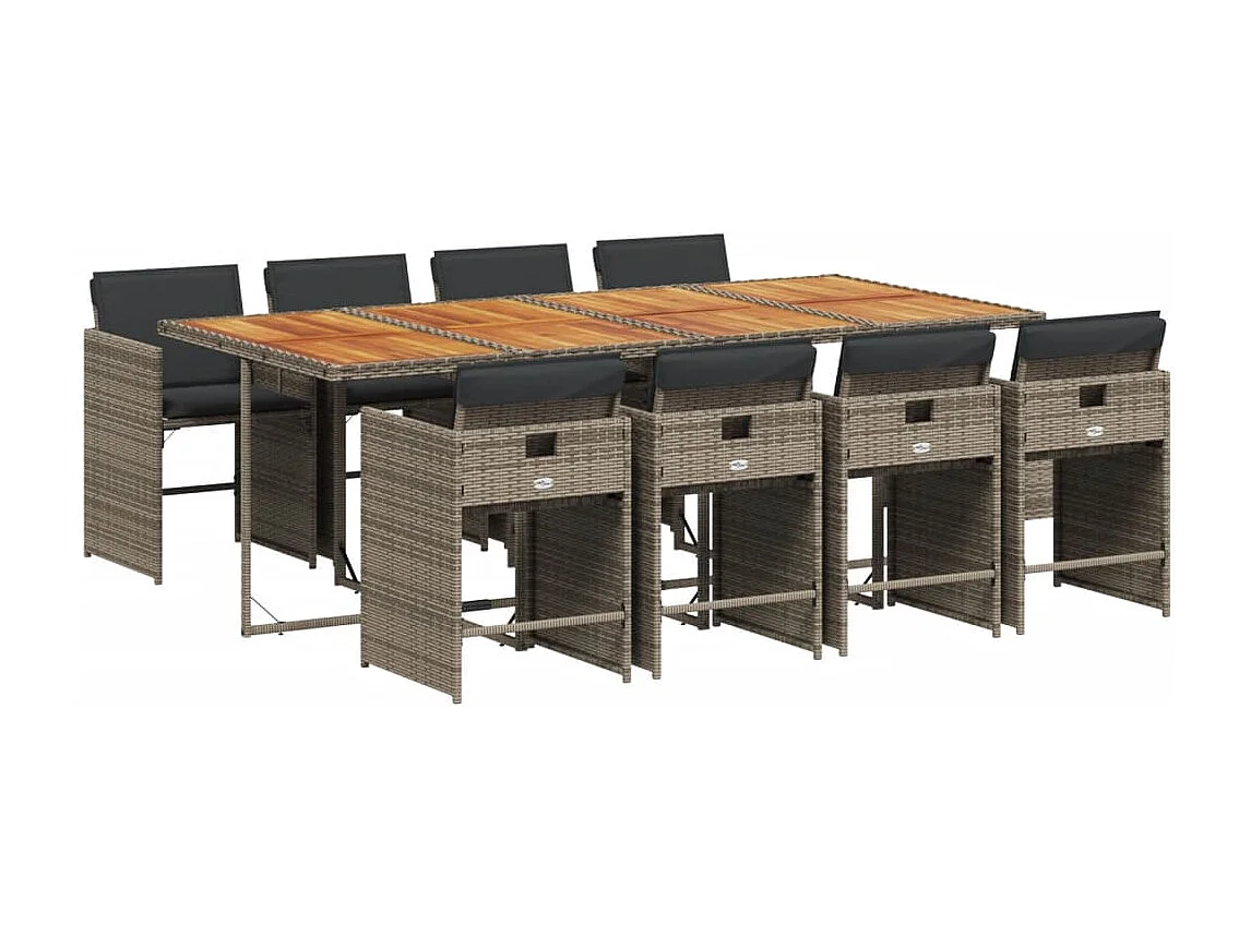 9-delige Tuinset met kussens poly rattan grijs