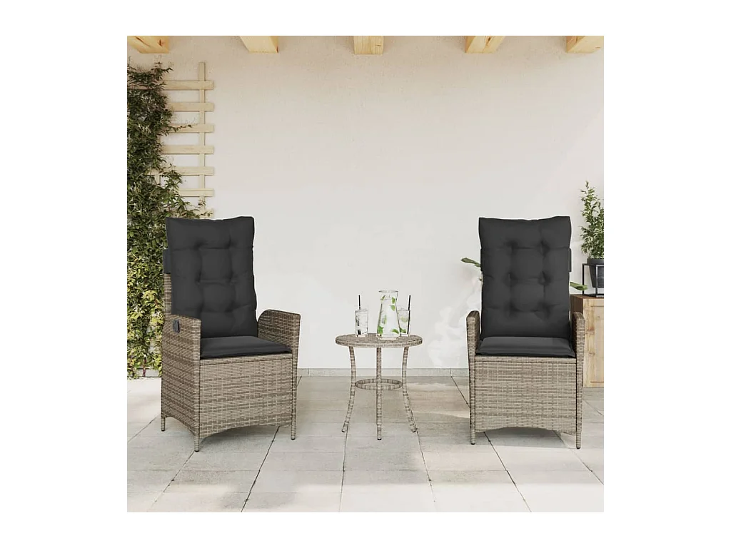 Gartensessel mit Kissen 2 Stk. Verstellbar Grau Poly Rattan