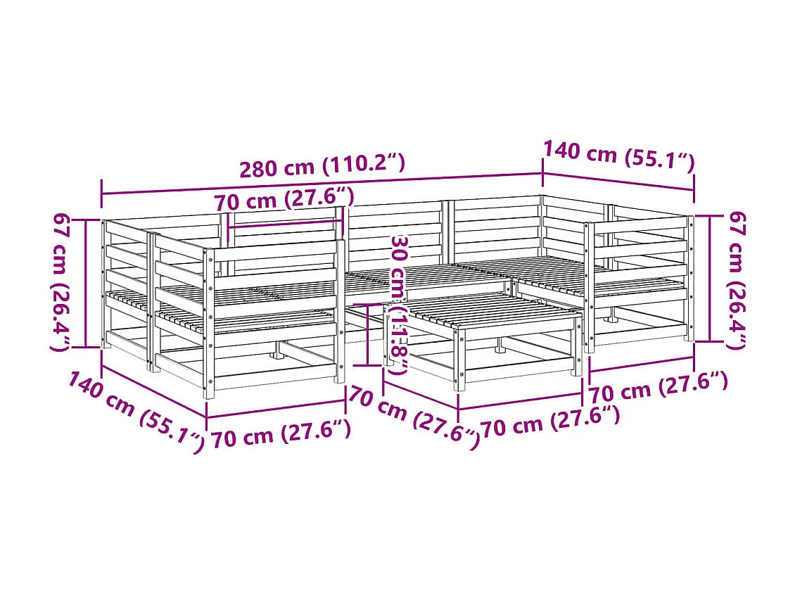 7-delige Loungeset massief grenenhout