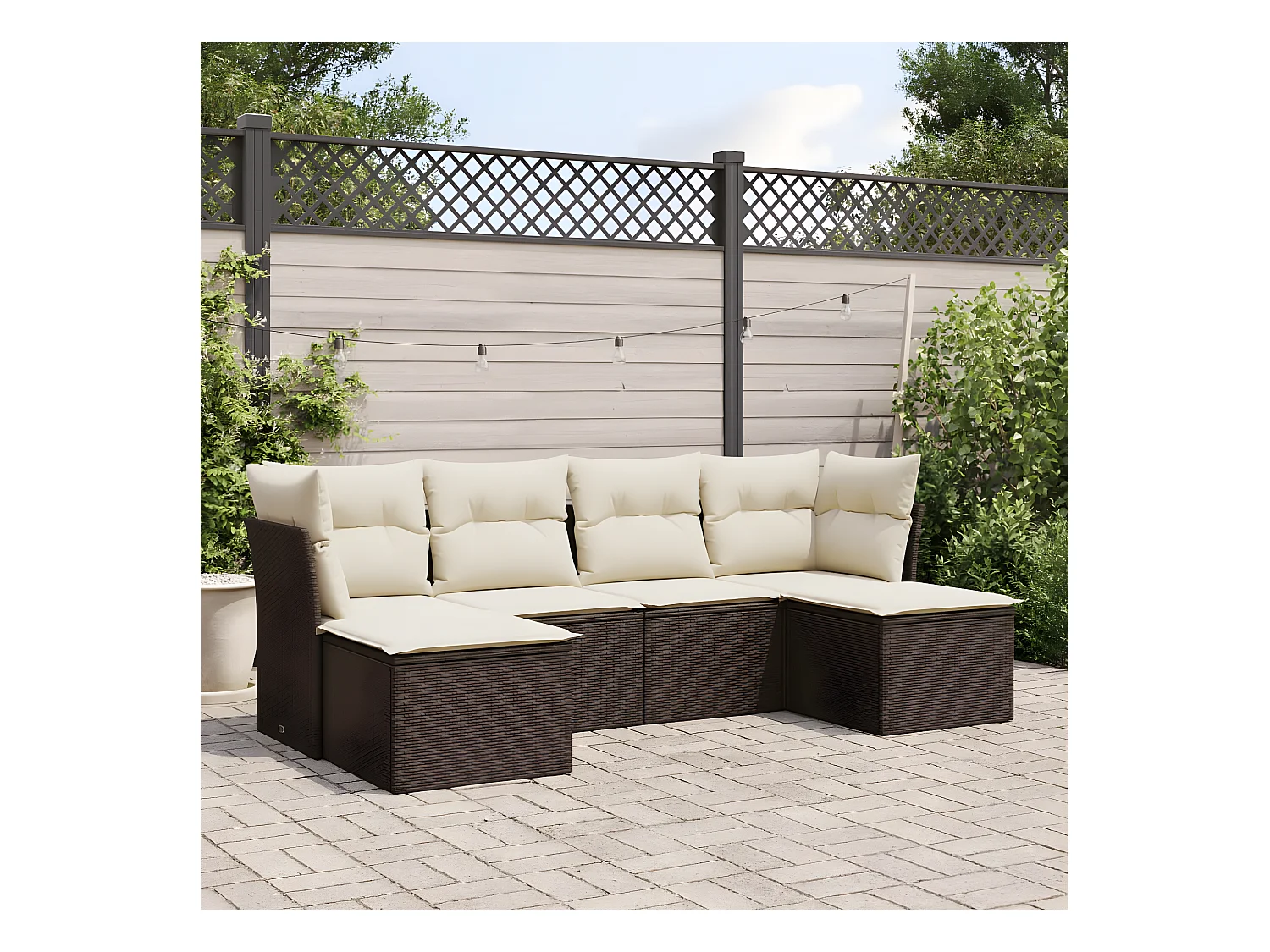 Salon de jardin avec coussins 6 pcs marron résine tressée