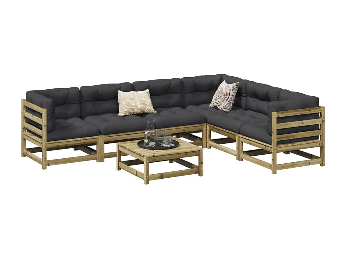 Set Divani da Giardino 7pz con Cuscini Legno Impregnato di Pino