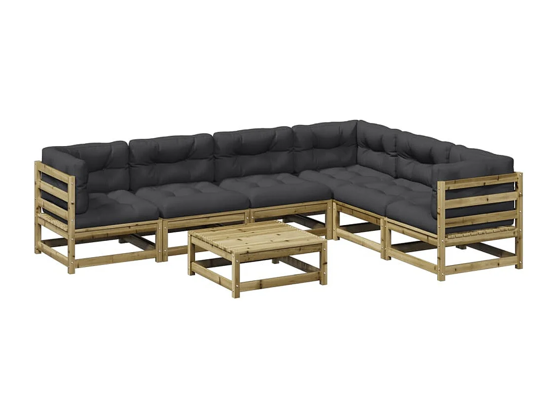 Set Divani da Giardino 7pz con Cuscini Legno Impregnato di Pino