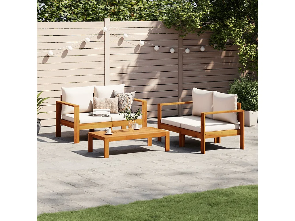 Set Divano da Giardino 3pz con Cuscini Legno Massello di Acacia
