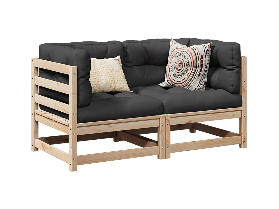 Salon de jardin 2 pcs avec coussins bois de pin massif