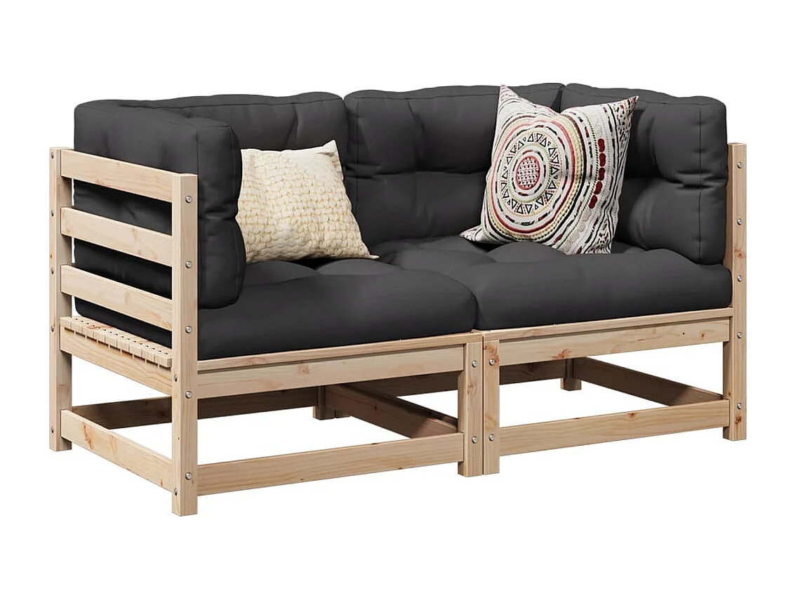 2 pcs conjunto de sofás de jardim c/ almofadões pinho maciço