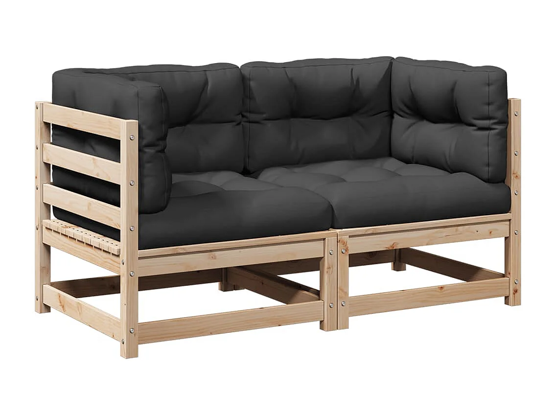 2 pcs conjunto de sofás de jardim c/ almofadões pinho maciço
