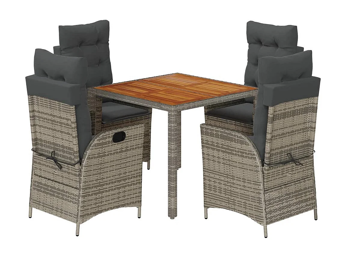 Set comedor de jardín 5 piezas con cojines ratán sintético gris