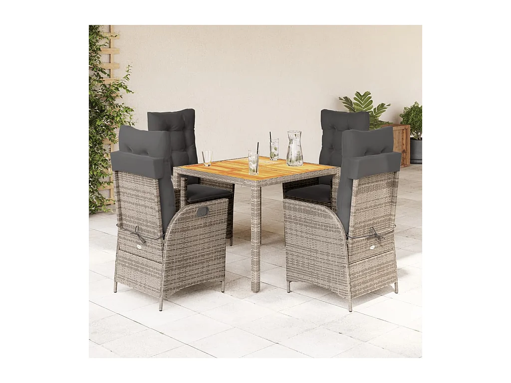 Ensemble à manger de jardin 5 pcs coussins gris résine tressée