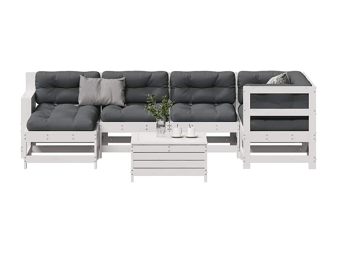 7-tlg. Garten-Lounge-Set mit Kissen Weiß Massivholz Kiefer