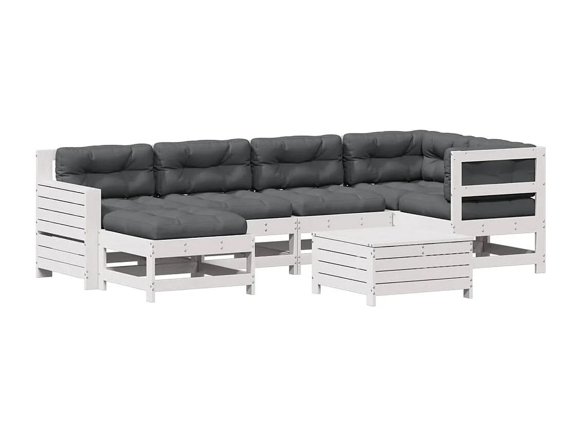 7-tlg. Garten-Lounge-Set mit Kissen Weiß Massivholz Kiefer