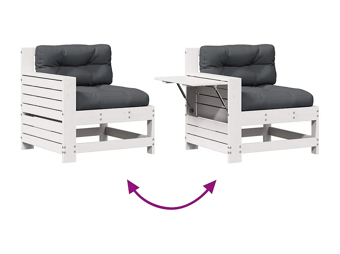 7-tlg. Garten-Lounge-Set mit Kissen Weiß Massivholz Kiefer