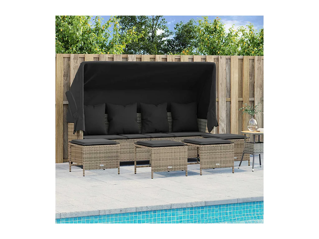 Salon de jardin 5 pcs avec coussins gris résine tressée
