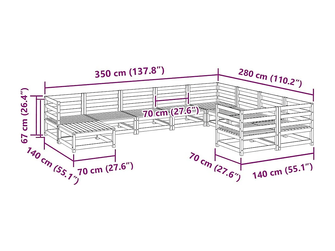 10-tlg. Garten-Sofagarnitur Massivholz Kiefer