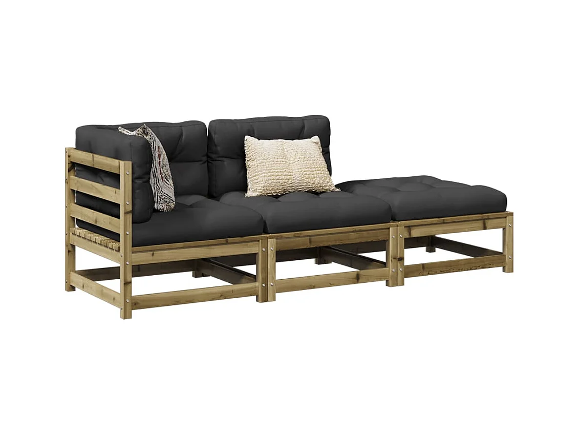 Set Divani da Giardino 3pz con Cuscini Legno Impregnato di Pino