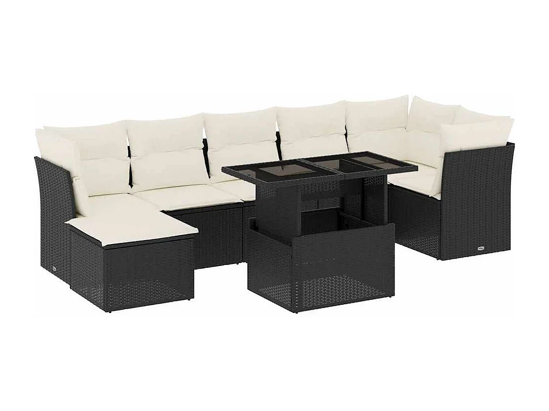 Salon de jardin 8 pcs avec coussins noir résine tressée
