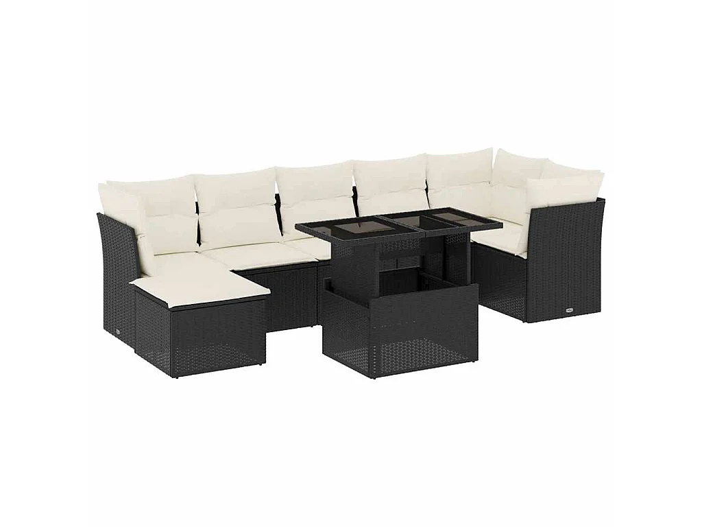 Set Divani da Giardino con Cuscini 8 pz Nero in Polyrattan