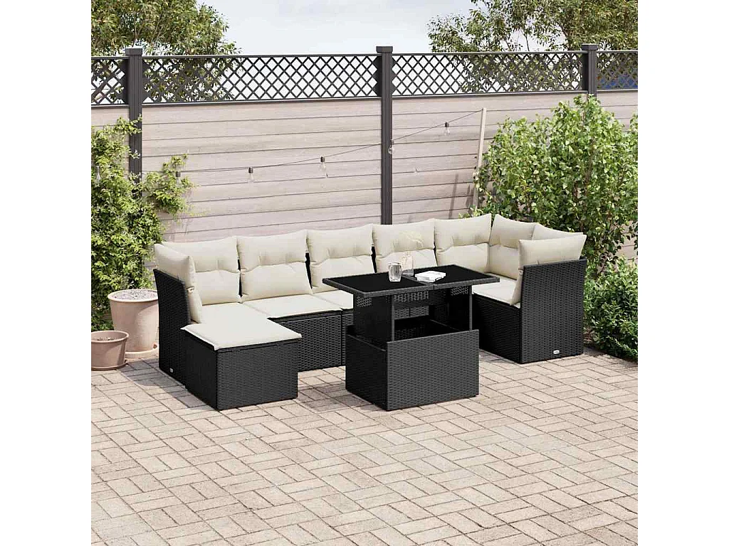 Set Divani da Giardino con Cuscini 8 pz Nero in Polyrattan