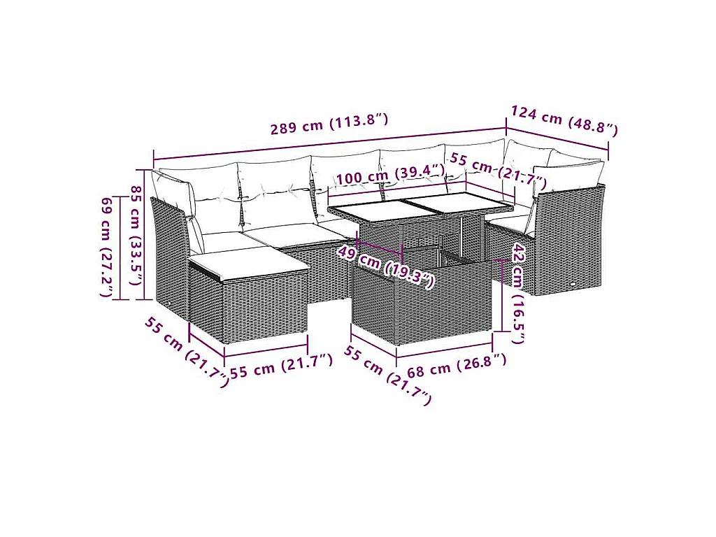Set Divani da Giardino con Cuscini 8 pz Nero in Polyrattan