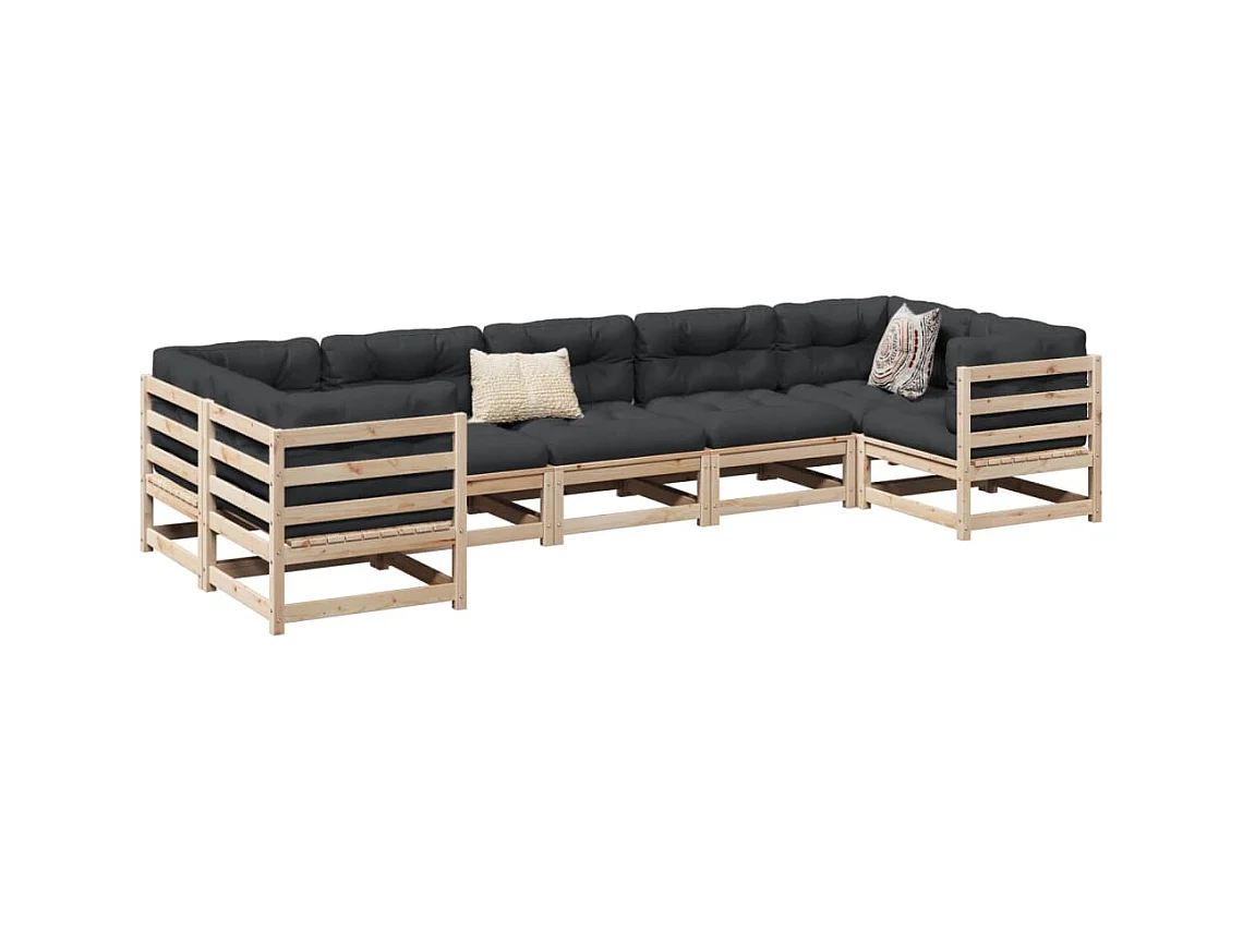 Set Divani da Giardino 7 pz in Legno Massello di Pino
