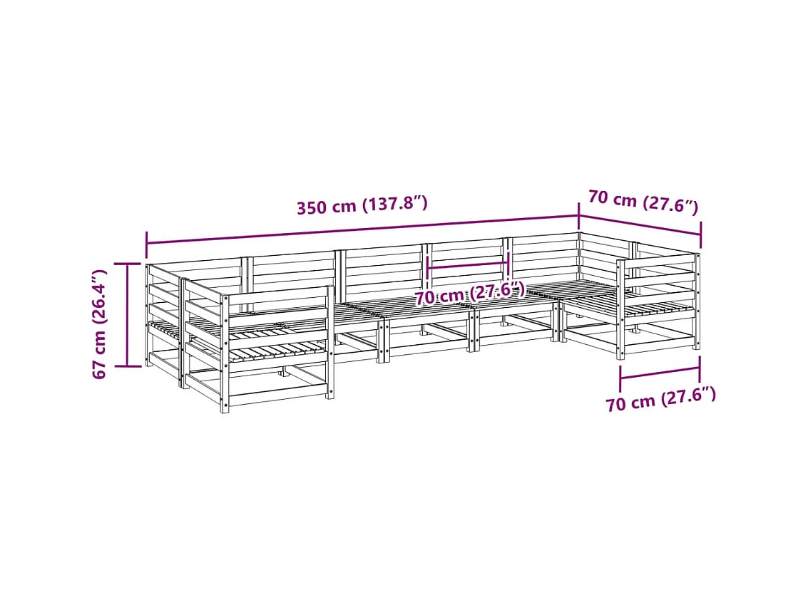 Set Divani da Giardino 7 pz in Legno Massello di Pino