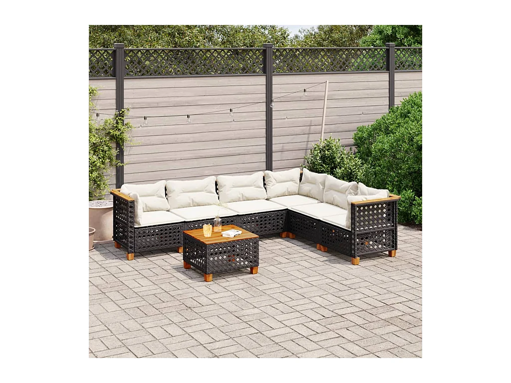 7-tlg. Garten-Sofagarnitur mit Kissen Schwarz Poly Rattan