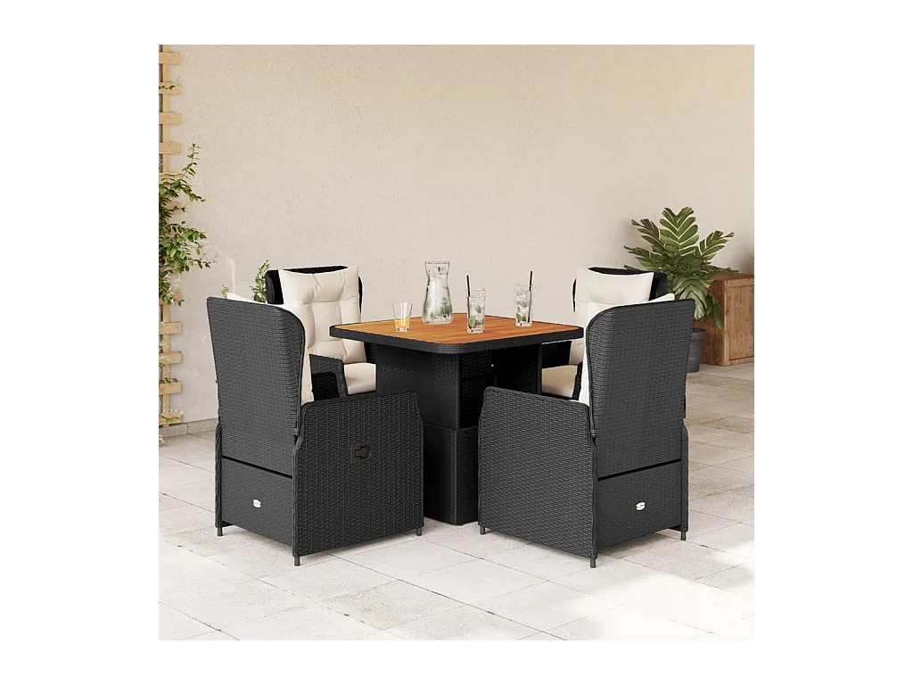 Ensemble à manger de jardin coussins 5pcs Noir Résine tressée