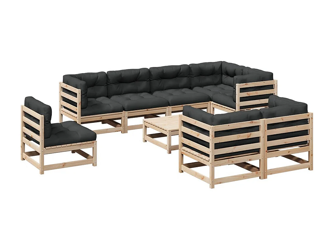 9-tlg. Garten-Sofagarnitur mit Kissen Massivholz Kiefer