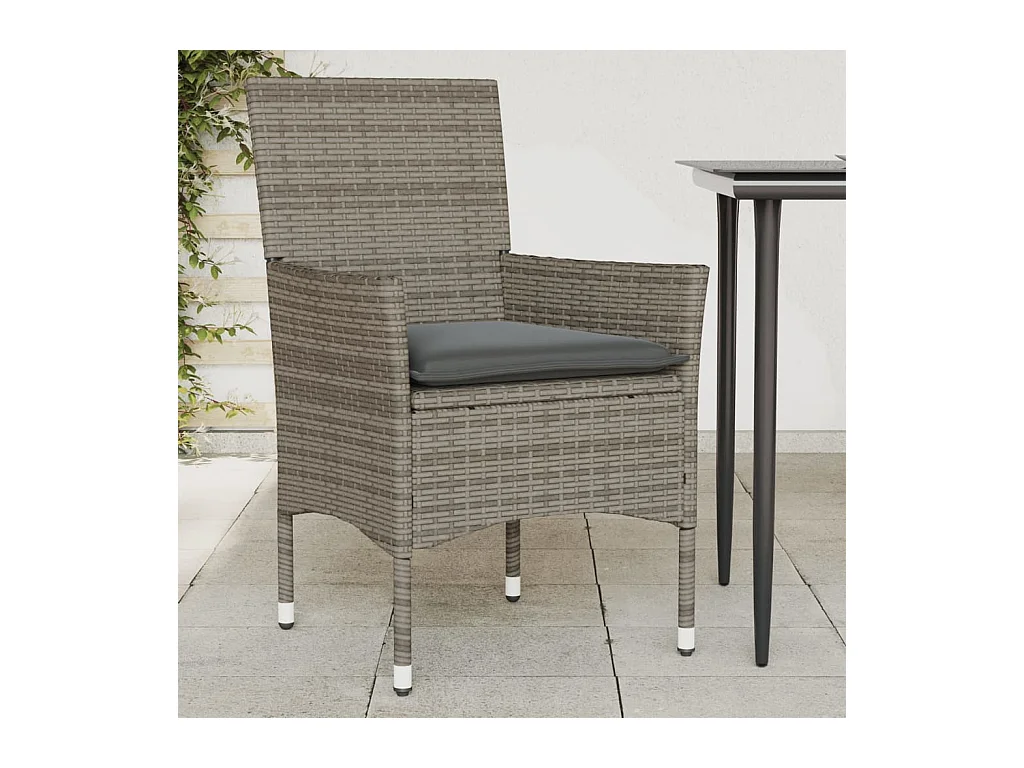Chaises de jardin avec coussins lot de 2 gris résine tressée