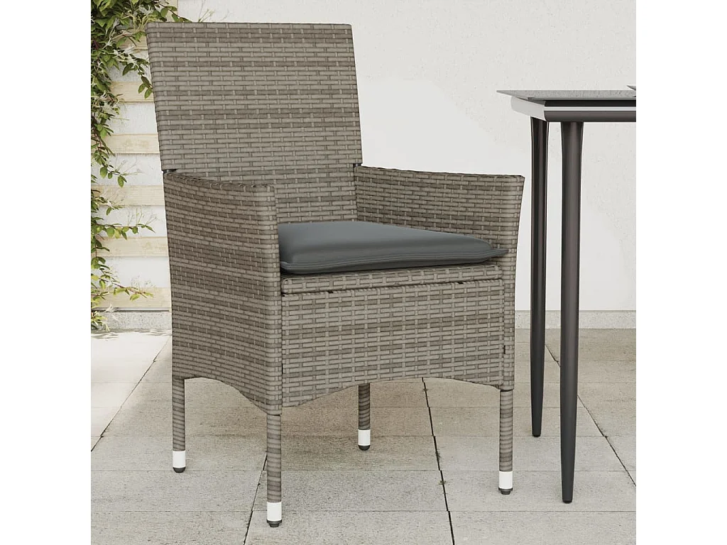 Gartenstühle mit Kissen 2 Stk. Grau Poly Rattan