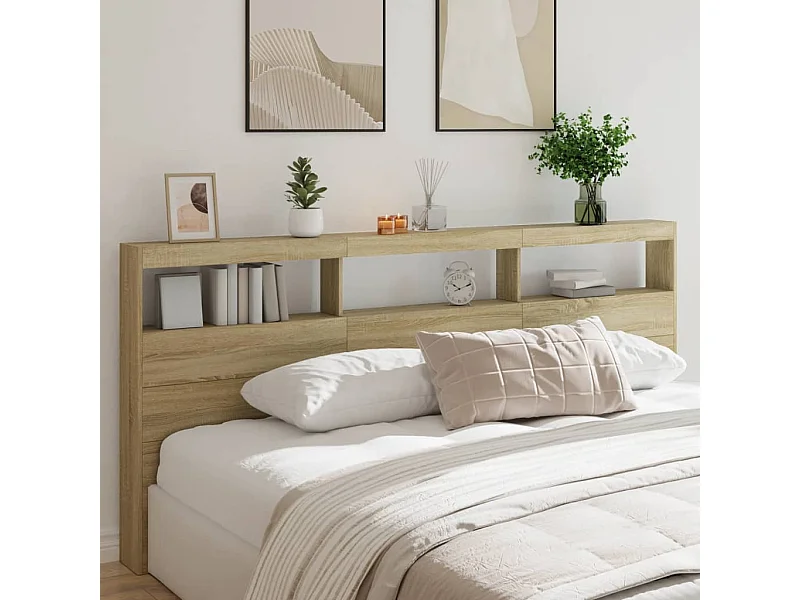 LED-Kopfteil mit Ablagen Sonoma-Eiche 220x17x102 cm