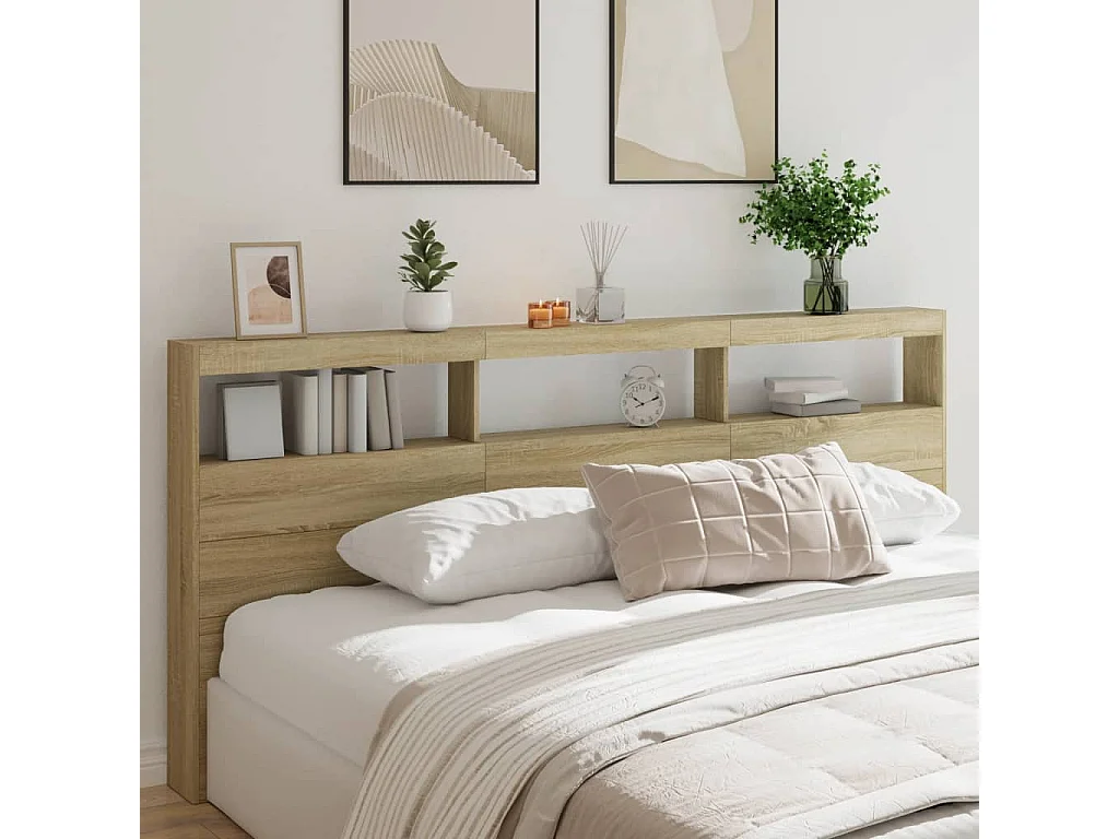 LED-Kopfteil mit Ablagen Sonoma-Eiche 220x17x102 cm