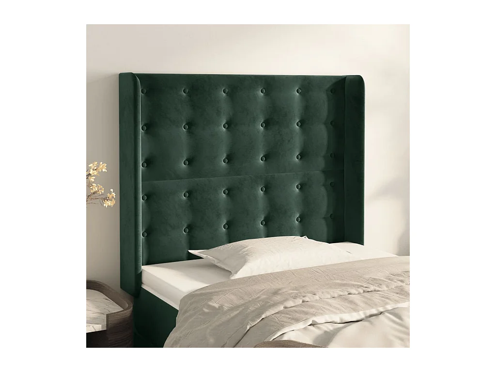 Tête de lit avec oreilles Vert foncé 93x16x118/128 cm Velours