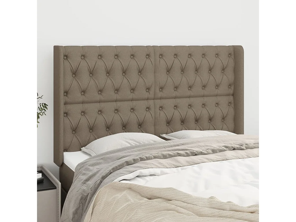 Hoofdbord met randen 163x16x118/128 cm stof taupe