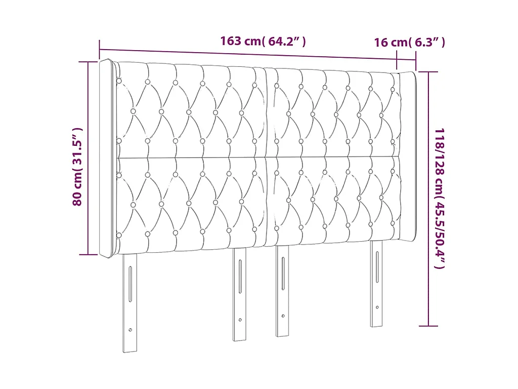 Hoofdbord met randen 163x16x118/128 cm stof taupe