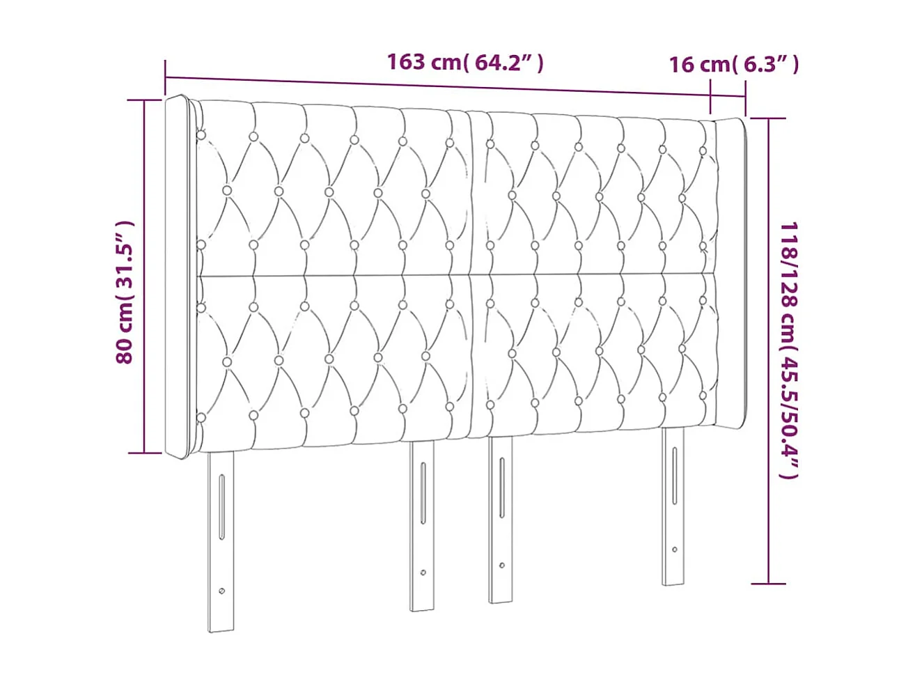 Hoofdbord met randen 163x16x118/128 cm stof taupe
