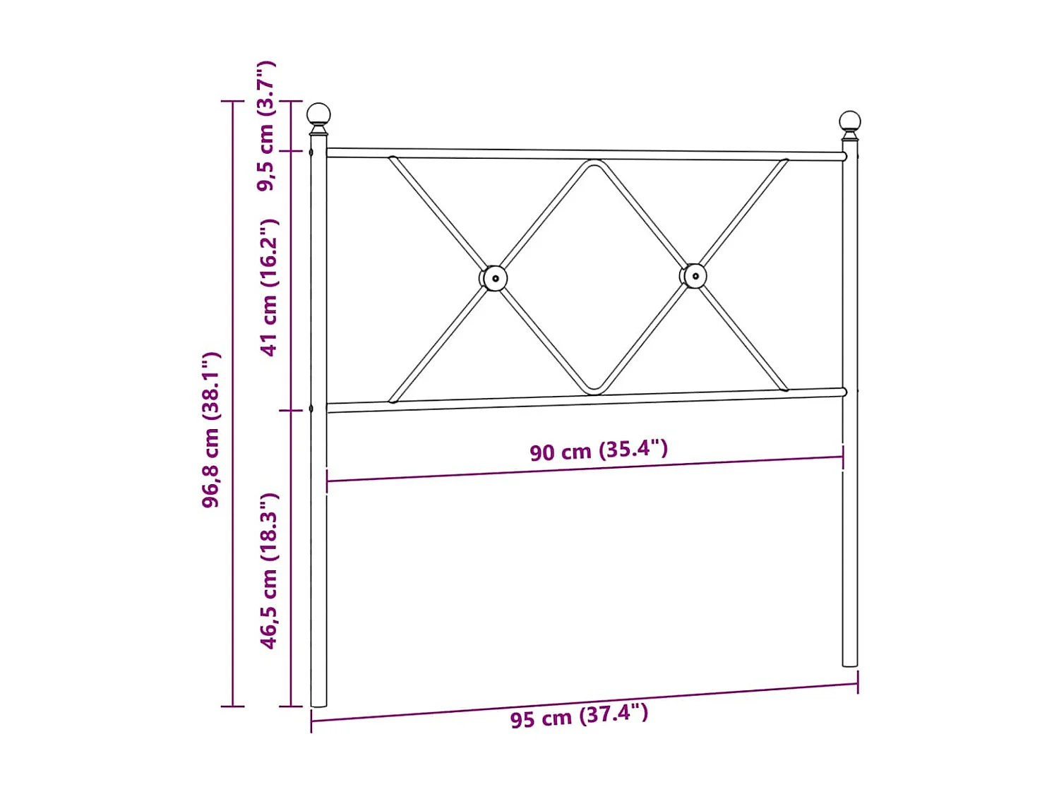 Tête de lit de remplacement métal blanc 90 cm