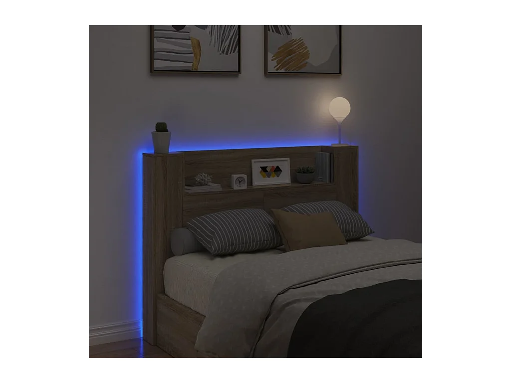 Armoire tête de lit avec LED chêne sonoma 140x16,5x103,5 cm