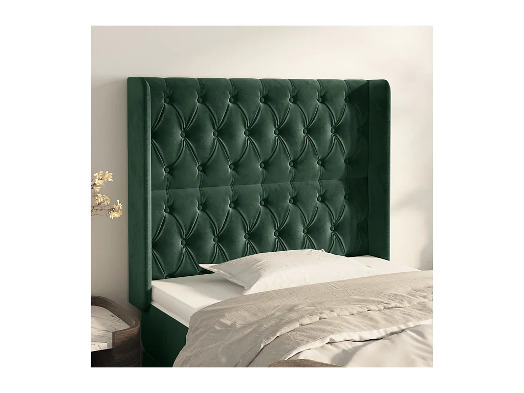 Tête de lit avec oreilles Vert foncé 93x16x118/128 cm Velours