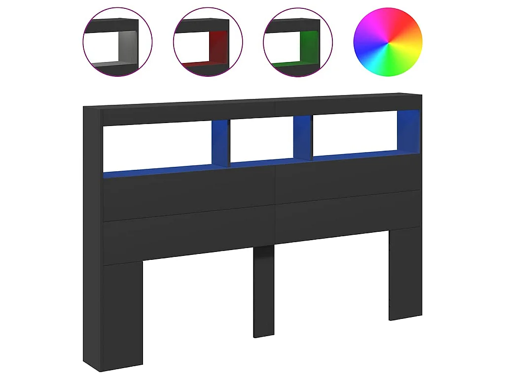Armário de cabeceira com luzes LED 160x17x102 cm preto