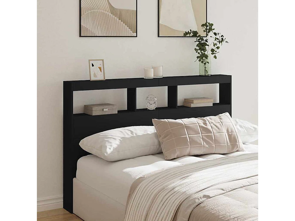 Armário de cabeceira com luzes LED 160x17x102 cm preto