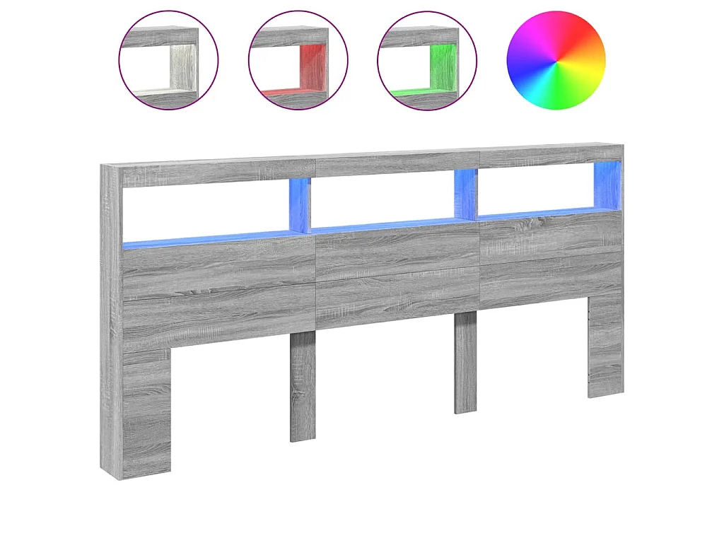 Armoire tête de lit avec LED sonoma gris 220x17x102 cm