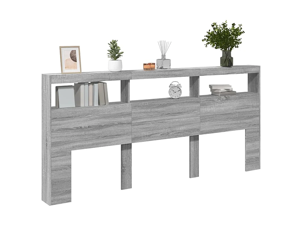 Armoire tête de lit avec LED sonoma gris 220x17x102 cm