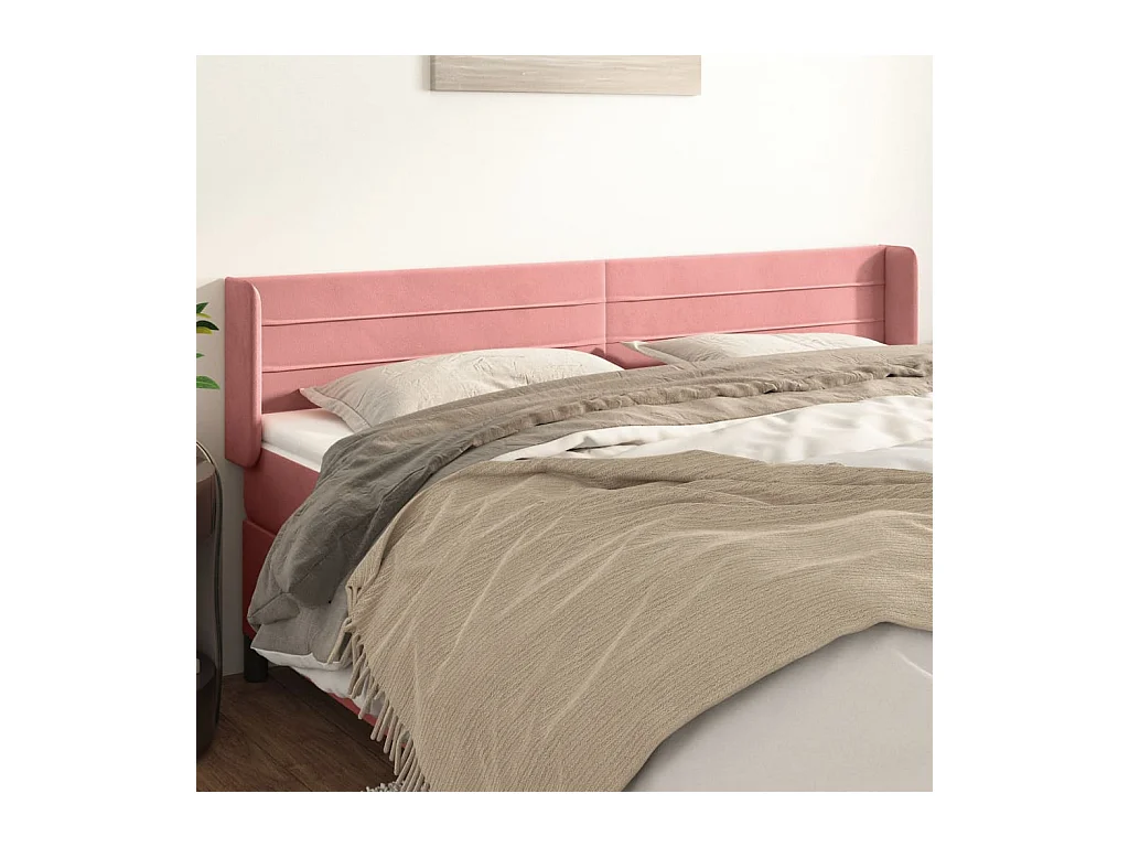 Tête de lit avec oreilles Rose 203x16x78/88 cm Velours