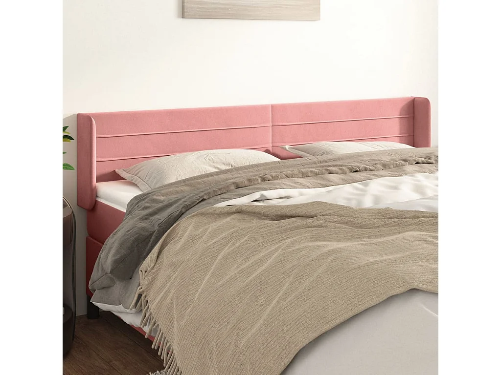 Hoofdbord met randen 203x16x78/88 cm fluweel roze