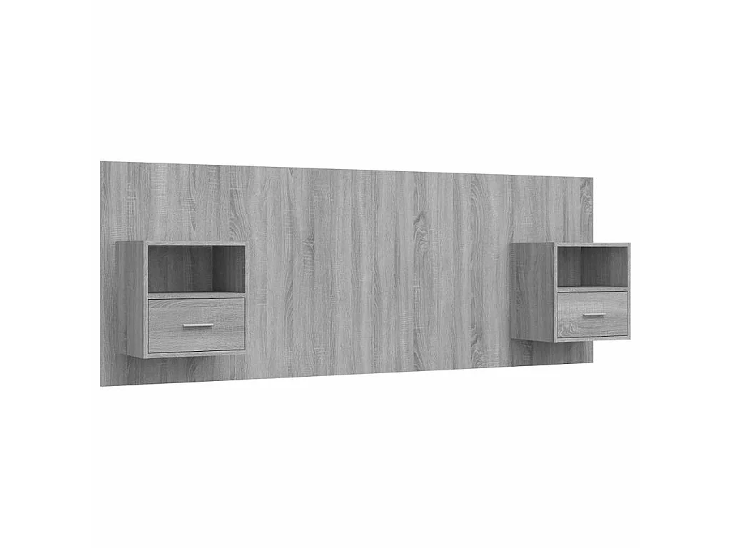Testiera Letto con Comodini in Legno Multistrato Grigio Sonoma
