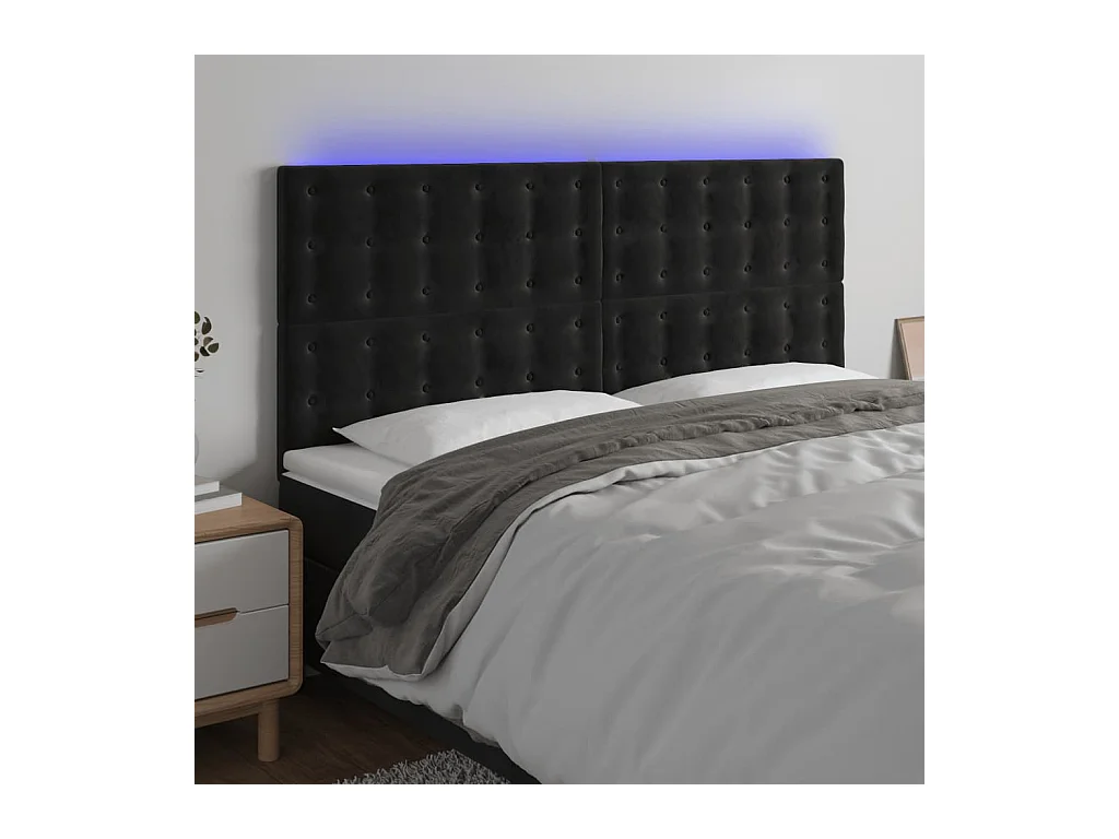 Tête de lit à LED Noir 180x5x118/128 cm Velours