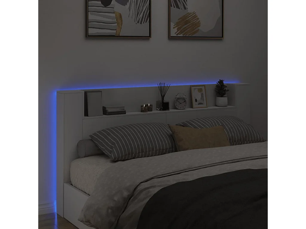 Hoofdbordkast met LED-verlichting 200x16,5x103,5 cm wit