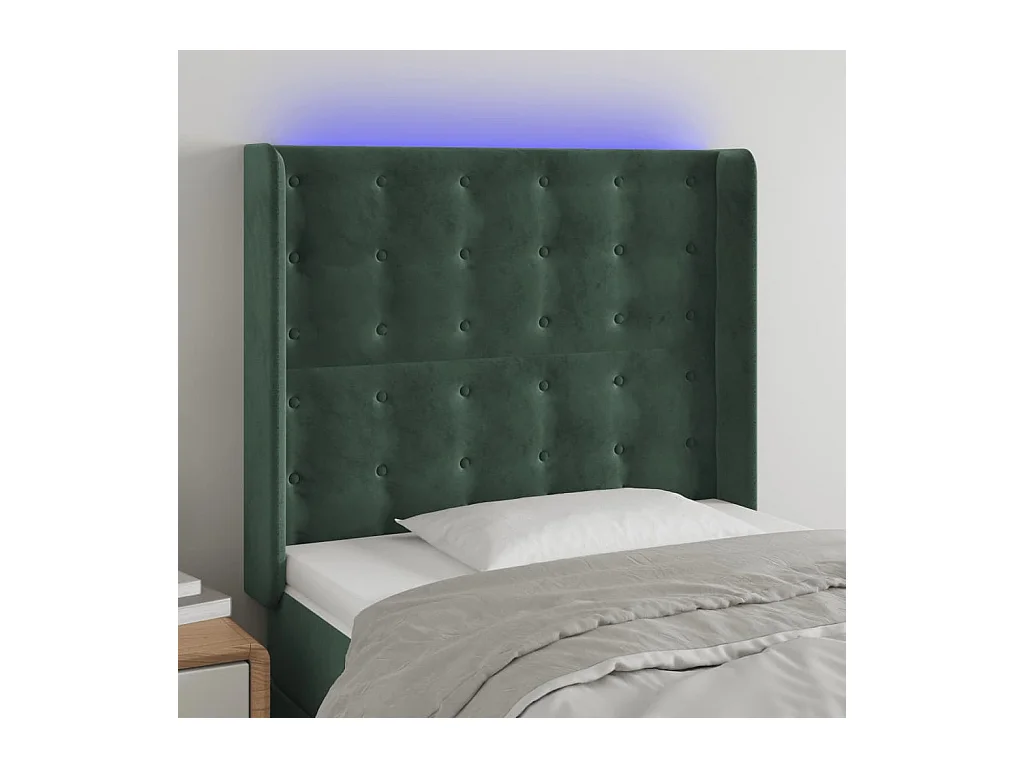 Tête de lit à LED Vert foncé 93x16x118/128 cm Velours