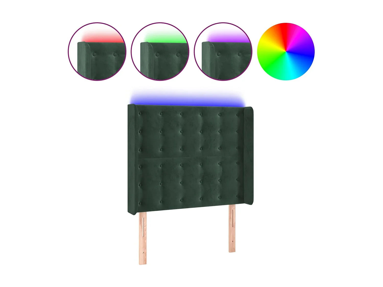 Cabeceira cama c/ luzes LED veludo 93x16x118/128cm verde-escuro