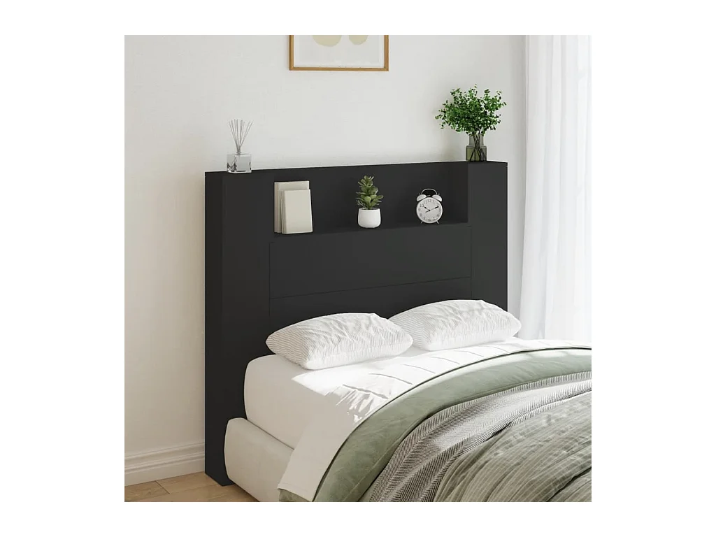 Armoire tête de lit avec LED noir 120x16,5x103,5 cm